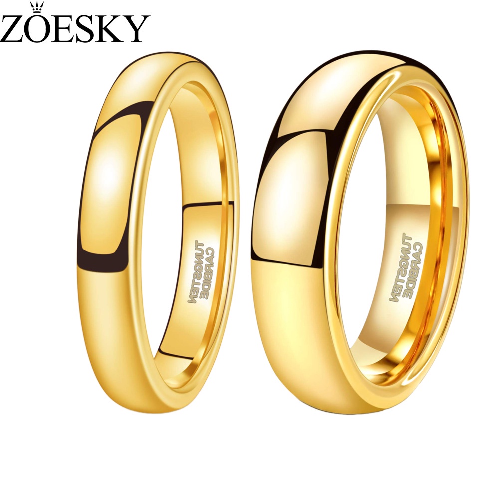 Zoesky Nhẫn Cưới Mạ Vàng Trơn 4mm 6mm size 4-14.5