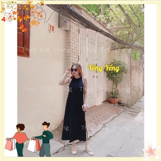 Vnu426 - váy suông ct sát nách xẻ tà gấu