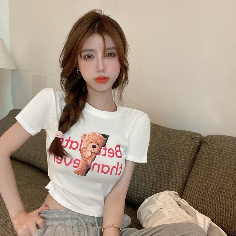 Áo thun nữ ZHELIHANGFEI tay ngắn in hình gấu đáng yêu thời trang