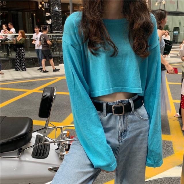 Áo croptop nữ trơn dài tay thun da cá mềm mại bao xinh - CRT01