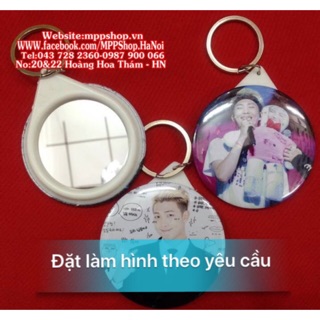 Móc khoá gương đặt in theo yêu cầu 1 mặt gương 1 mặt ảnh hoặc chữ( làm nhiều giá rẻ)