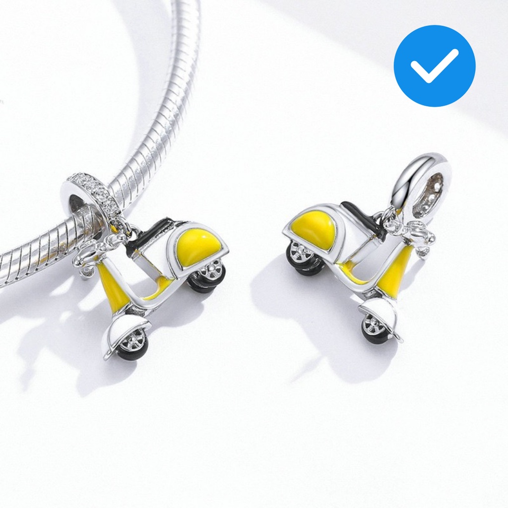 Charm bạc H.A.S hình xe vespa vàng - Hạt charm bạc thời trang