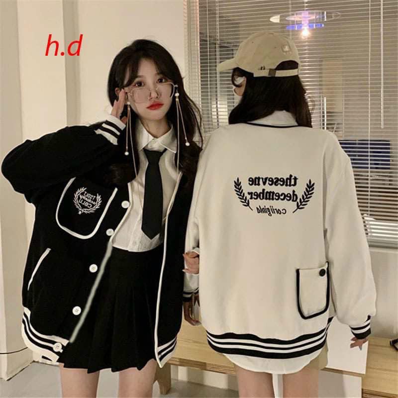 Áo khoác nữ 2 màu đen trắng phối túi viền thời trang Hàn Quốc, áo thu đông nữ AK2