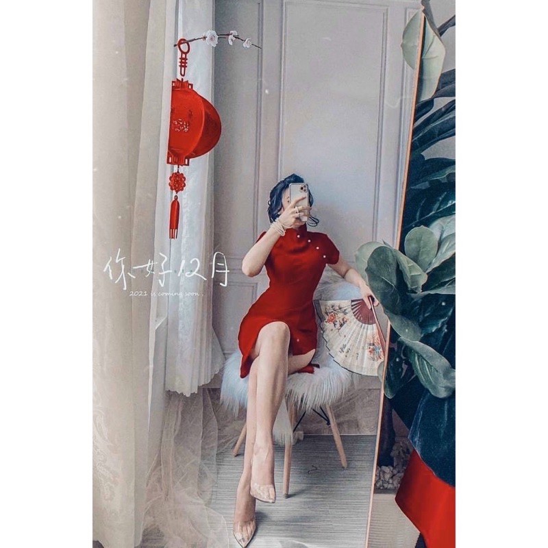 Sườn xám cách tân nhung đính hạt trai m92 | BigBuy360 - bigbuy360.vn