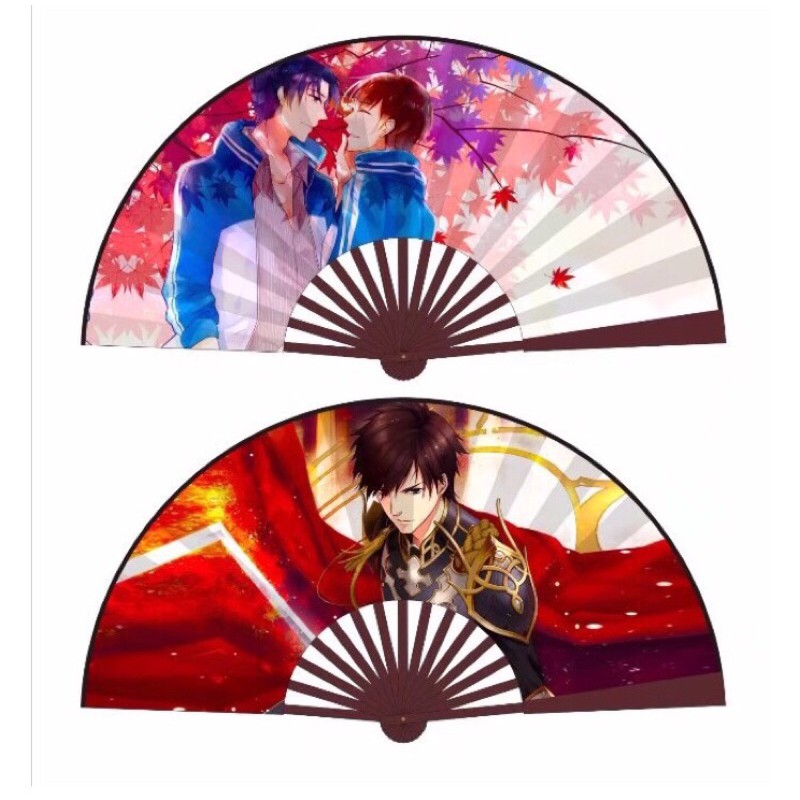 Quạt Xếp Anime In 2 Mặt Nan Gỗ Giấy Lụa Dài 33cm Vòng Cung Xoè 60cm - Hàng Nhập Quảng Châu - Lucky Girl shop