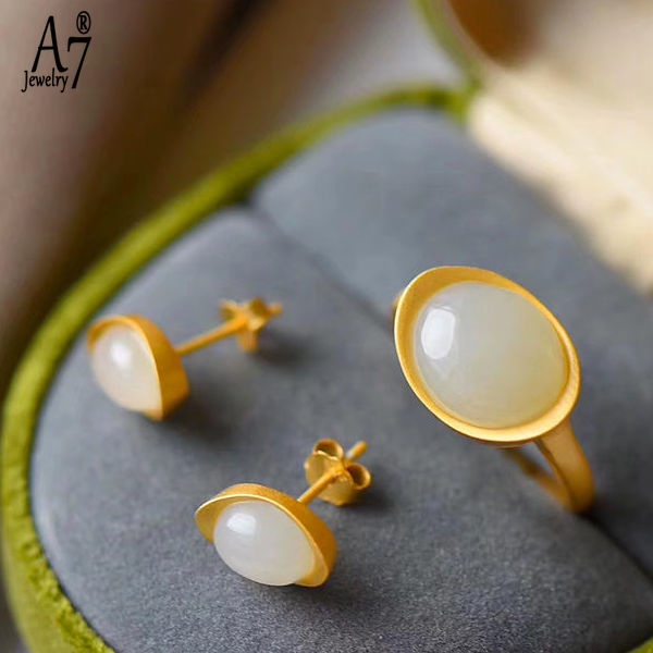 Bông Tai Bạc A7 S925 Đính Đá Ngọc Bích Trắng Nhỏ Xinh