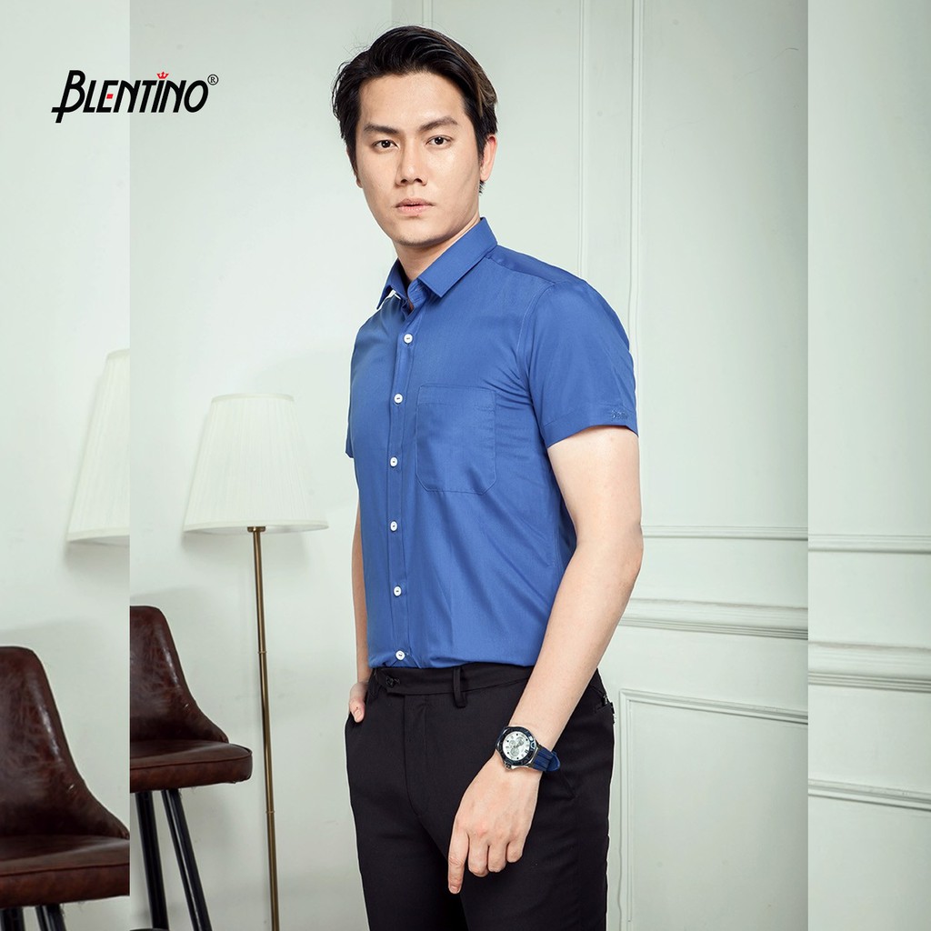 Áo sơ mi công sở nam BLENTINO cộc tay trơn BSS09-TN form Regular