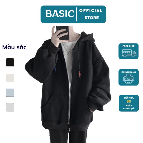 Áo Khoác Nỉ Bông Nam, Nữ Basic Unisex Nỉ From Rộng Màu Đen HDKK950