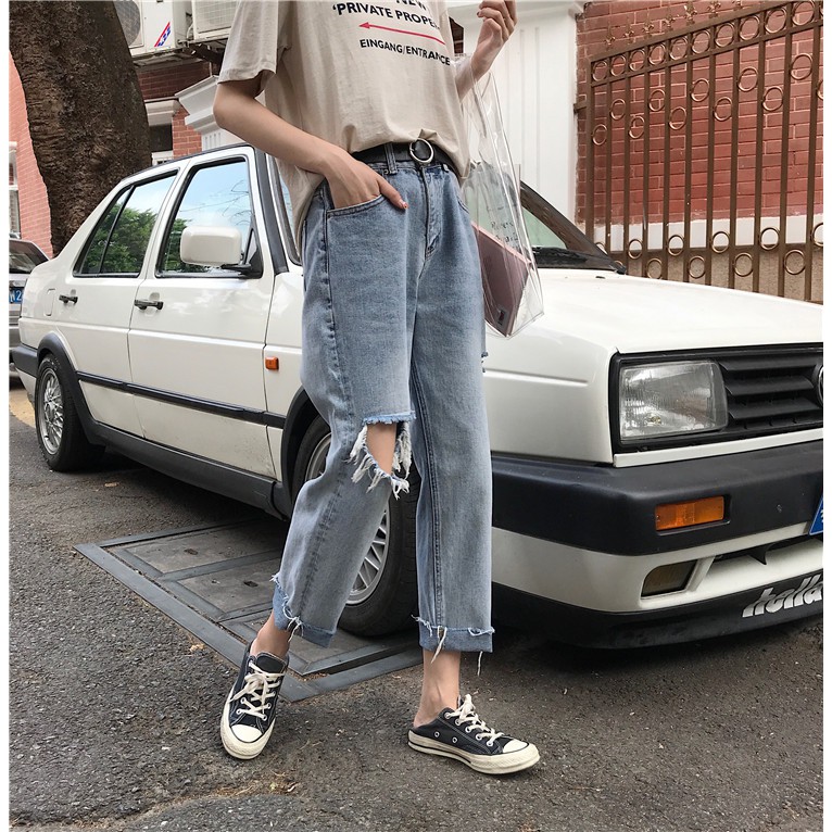 [ order] quần baggy ulzzang rách 1 phía dáng xuông | BigBuy360 - bigbuy360.vn