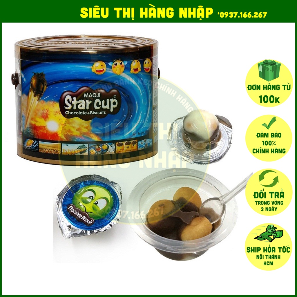 Hộp 100 cốc bánh chấm socola Star Cup Thái Lan 1Kg, bánh chocolate, sô cô la, bánh quy viên