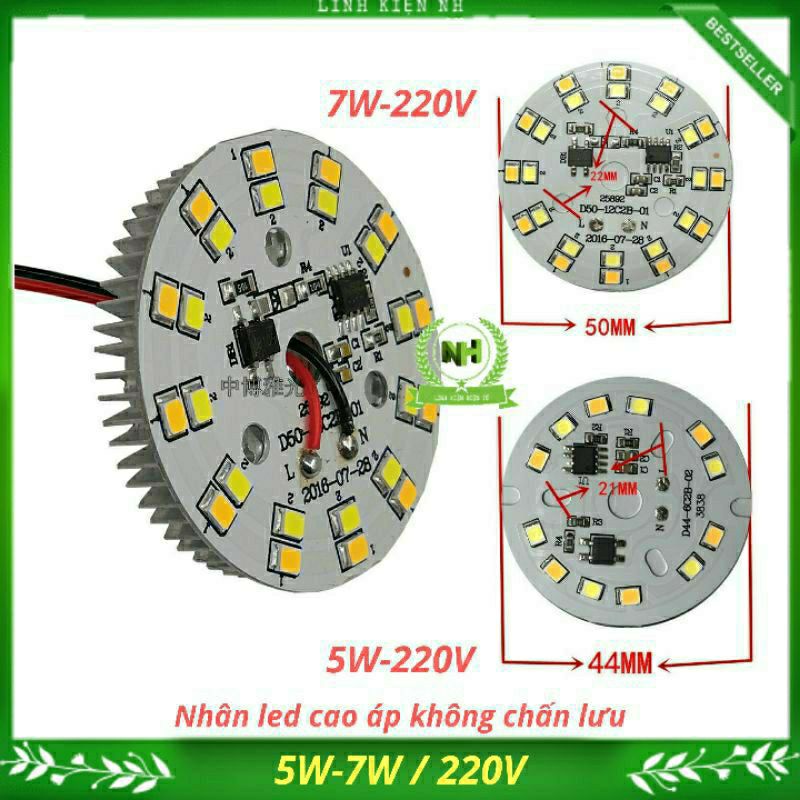 Nhân Led Mắt Led vỉ tròn 5W-7W/220V 3 Mầu Điện 220VAC