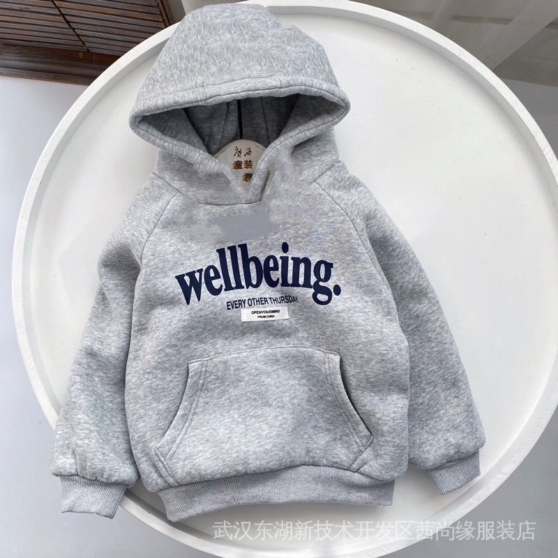 Áo Hoodie Dài Tay Lót Lông Cừu Giữ Ấm In Họa Tiết Thời Trang Thu Đông Cho Bé Trai Và Gái
