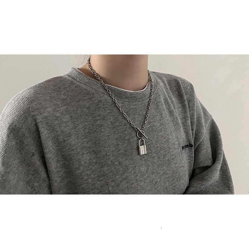 Vòng cổ dạng dây xích mặt hình ổ khóa phong cách hiphop thời trang cho cặp đôi