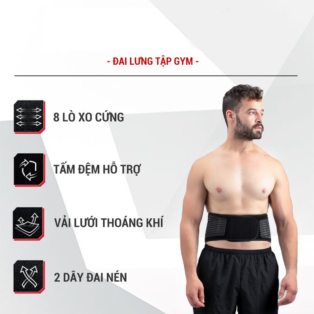 [Mã FAMARAL1 giảm 10K đơn 50K] [FreeShip] Đai Lưng Tập Gym, Đai Lưng Bảo Vệ Cột Sống Thoát Vị, Thoái Hóa Chống Đau Lưng