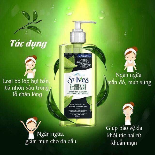 Gel rửa mặt trà xanh ngừa mụn St.Ives Clarifying Green Tea Cleanser 200ml