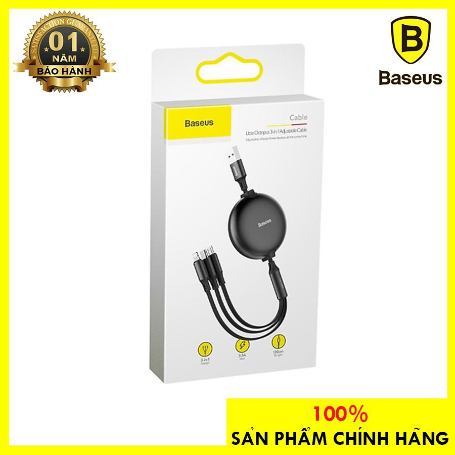Cáp sạc rút 3 đầu Baseus chính hãng