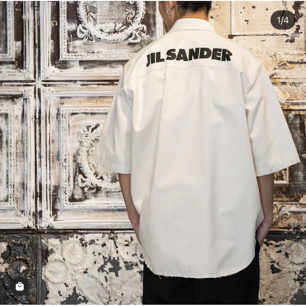 JIL SANDER new minimalist back letter logo printed linen cotton short-sleeved shirt