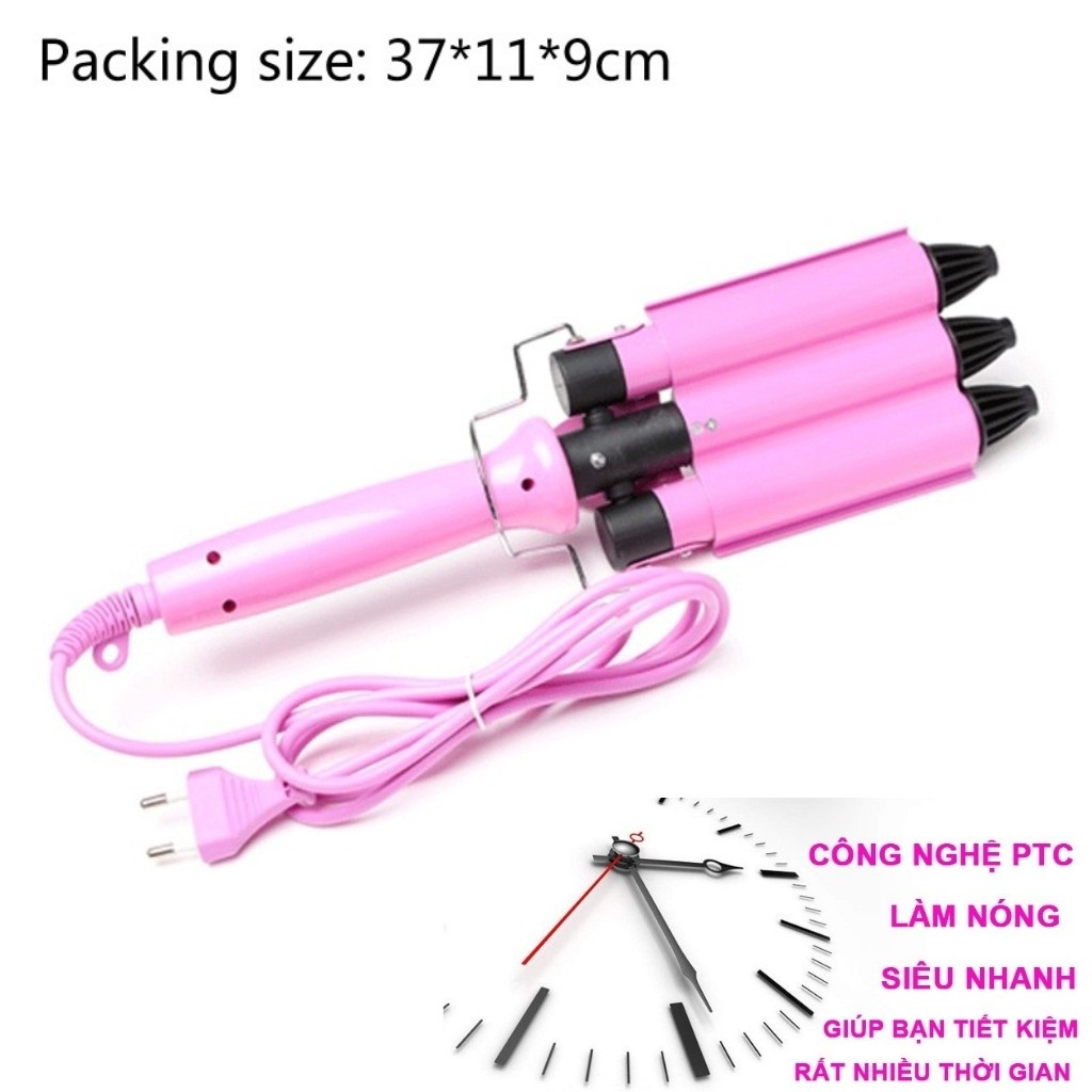 Máy uốn tóc 3 trục dập sóng nước làm tóc đẹp chuẩn salon tóc, lược chải tóc thẳng