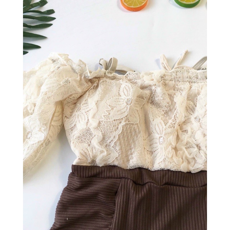 Bikini 1 mảnh ren hoa phối nâu kèm ảnh thật | BigBuy360 - bigbuy360.vn