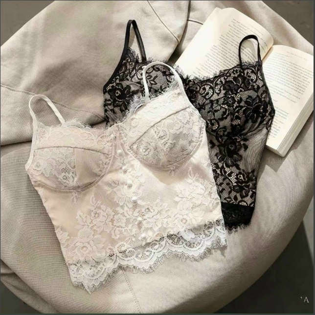 (HÀNG CAO CẤP) Áo bra Corset Dáng Dài Ren, #Áo 2 dây ren khuy, thun bo lưng quyến rũ 9133