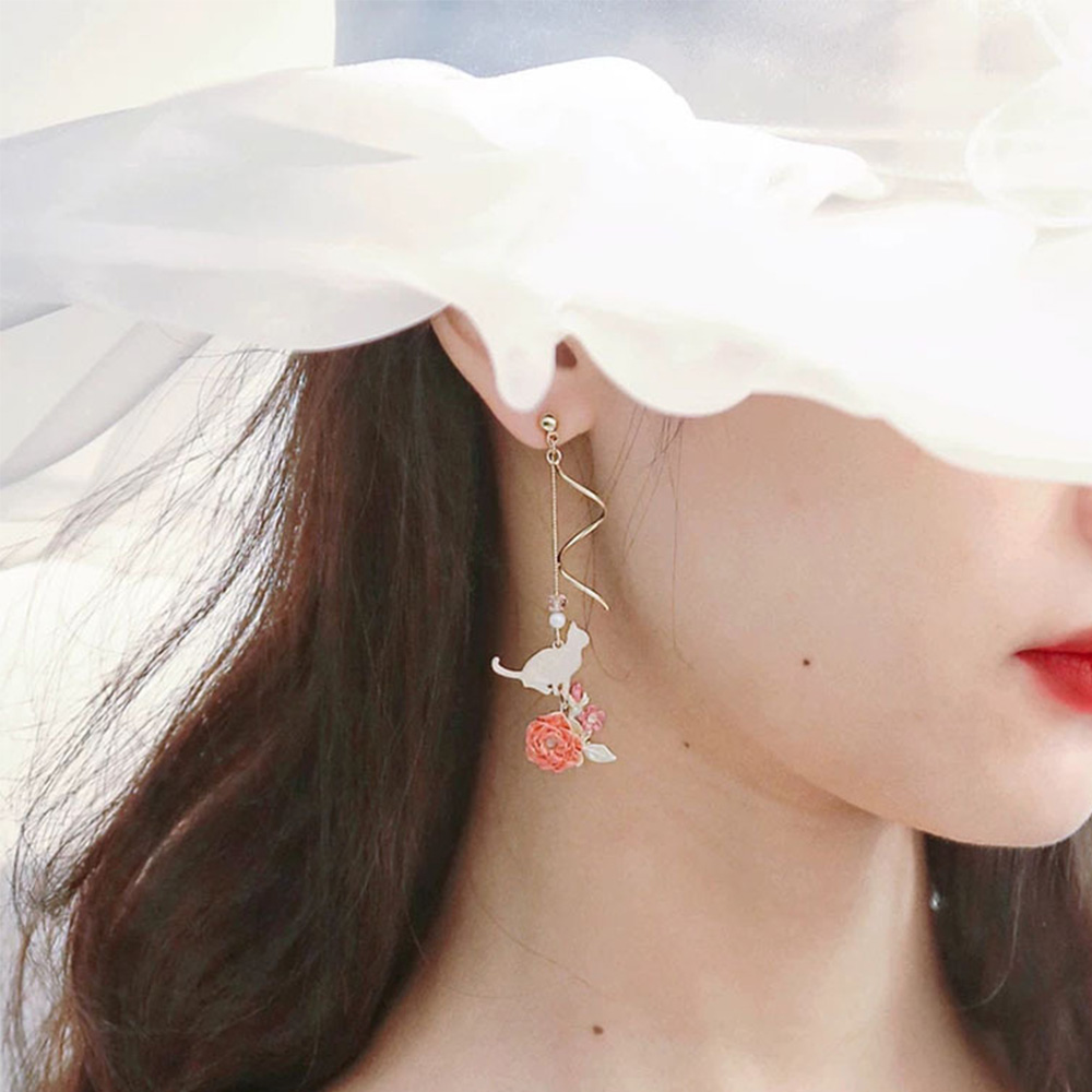 Cặp Bông Tai Thời Trang Hợp Kim Dáng Dài Phối Hoa Và Ngọc Trai Đầy Độc Đáo