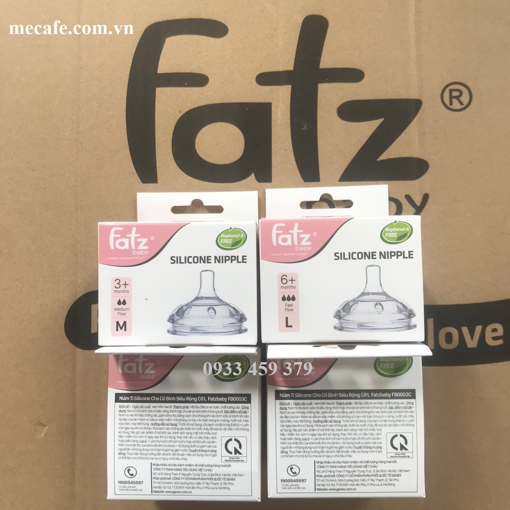 Núm ty cho bình sữa cổ siêu rộng Fatz Baby ( FatzBaby) chất liệu silicol siêu mềm đủ size S/M/L