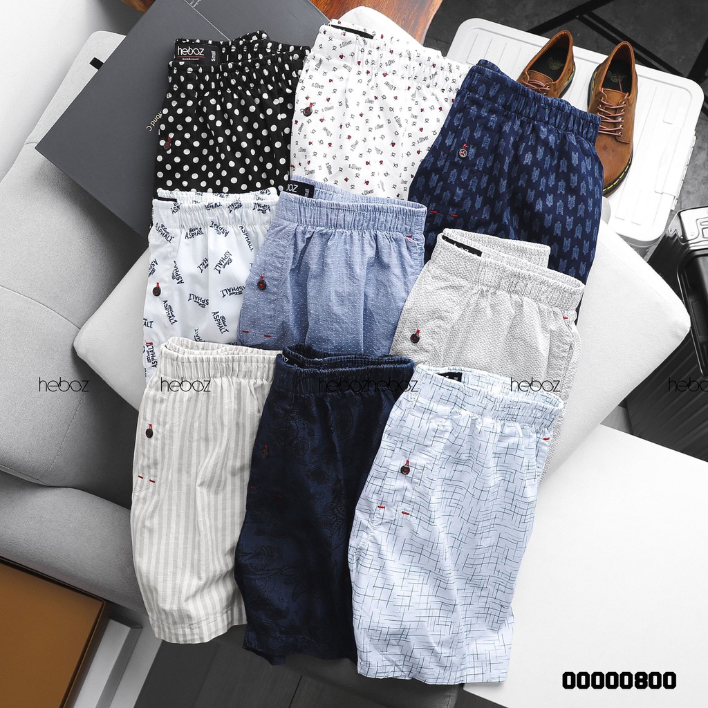 Quần short ngủ cotton Heboz 9M uần đùi nam hoạ tiết mặc ở nhà nhiều màu, chất vải mát mịn-00000800