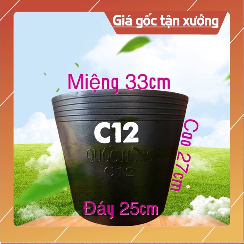 Chậu nhựa đen trồng cây C12 thương hiệu QUỐC HÙNG ( dầy dặn - dẻo - chịu nhiệt tốt)