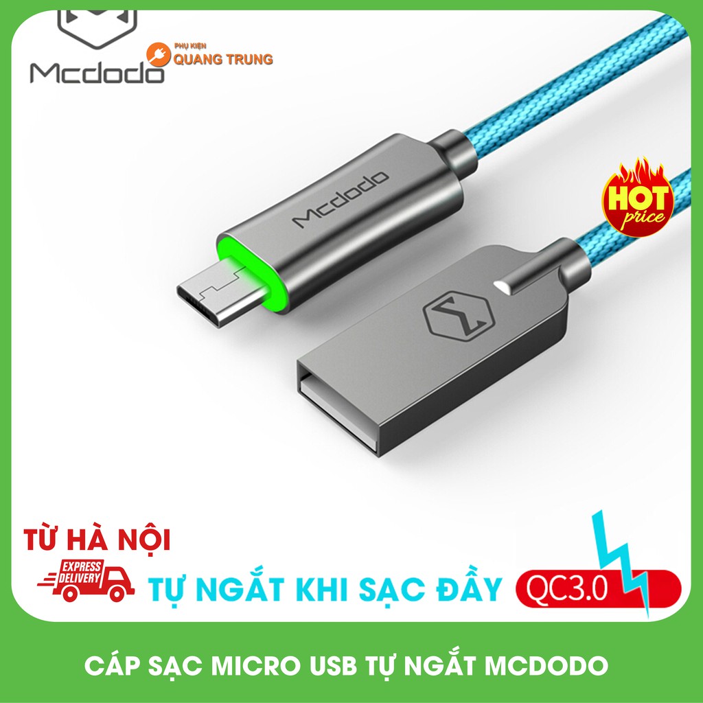 Cáp tự ngắt micro usb mcdodo,tự ngắt khi sạc đầy,chuẩn sạc nhanh quickcharge 3.0,dài 1m