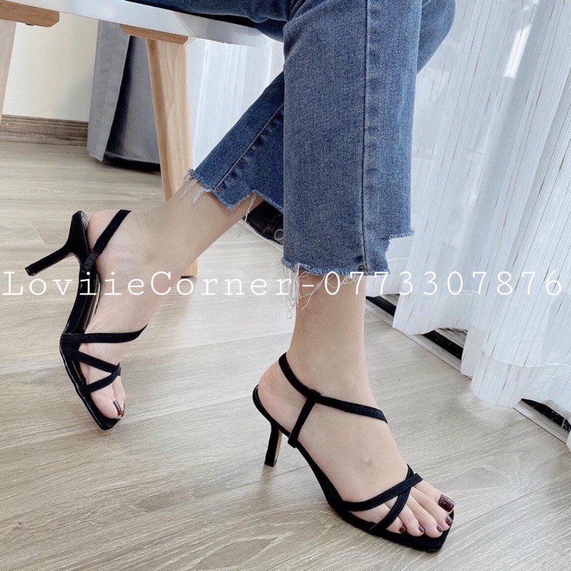 GIÀY CAO GÓT LOVIIECORNER - SANDAL THỜI TRANG QUAI NGANG MẢNH - GIÀY NỮ MŨI VUÔNG GÓT NHỌN G210328