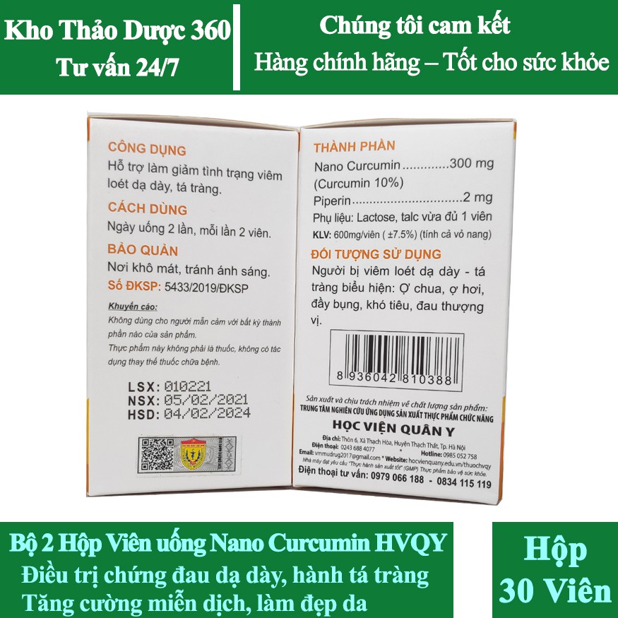 Hàng Mới/ Combo 2 Hộp Nano Curcumin Học Viện Quân Y hộp 30 viên