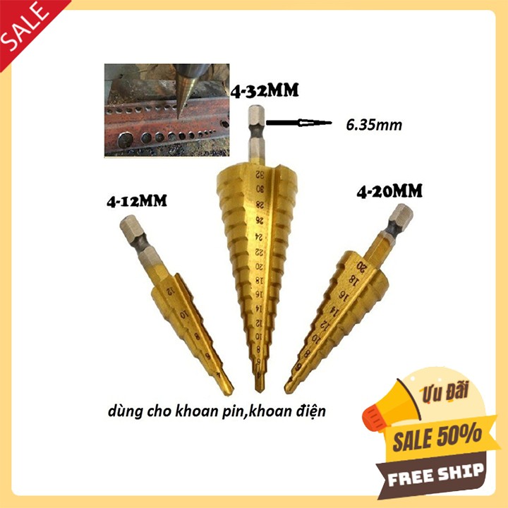 Bộ 3 Mũi Khoan Tháp - Mũi Khoan Bước 4-32mm