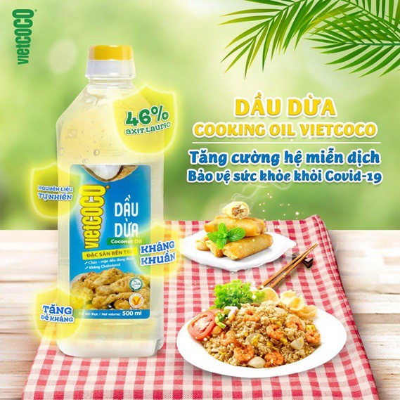Dầu Dừa VIETCOCO Nguyên Chất 100% Dùng Nấu Ăn, Làm Bánh, Chiên Xào Nấu Chịu Nhiệt Độ Cao, Tốt Cho Sức Khoẻ Tim Mạch
