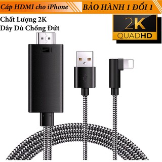 (Hỗ Trợ XSMAX)Cáp Chuyển Đổi Tín Hiệu Từ Iphone ipad Sang Tivi Máy Chiếu Lightning to HDMI 2K Dây Dù Bẻ Góc 90 Độ Dài 2m