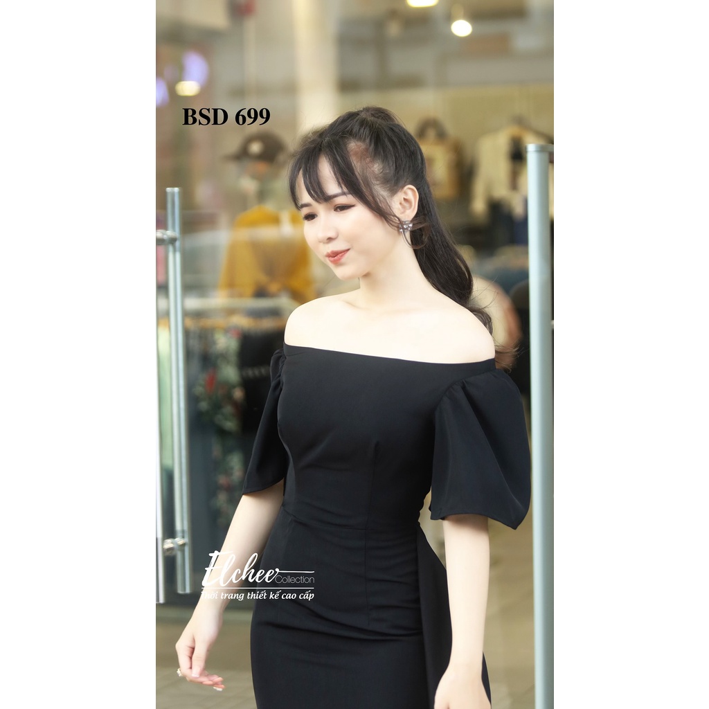 Đầm Body Trễ Vai - Đầm body trễ vai màu đen dáng dài thiết kế cao cấp Elchee Collection | BigBuy360 - bigbuy360.vn