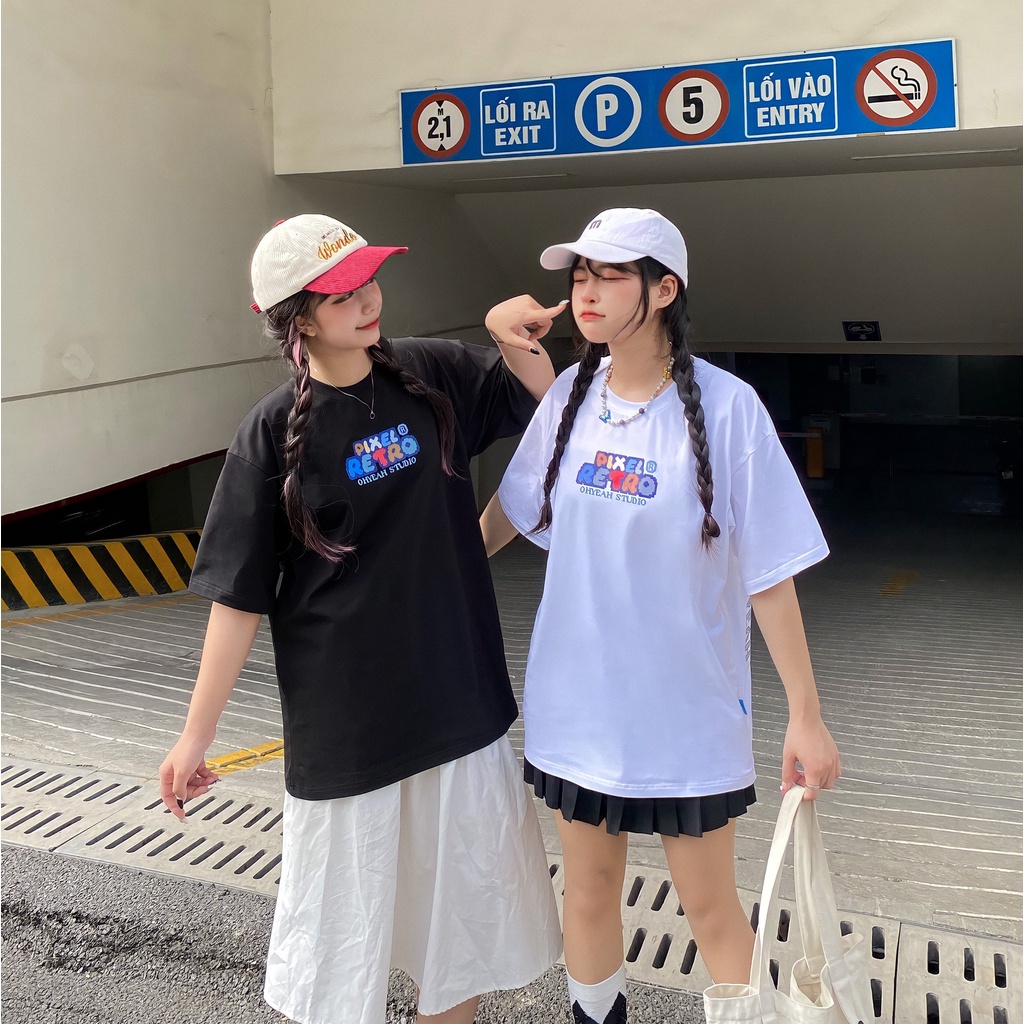 Áo thun tay lỡ OHYEAH phông Unisex nam nữ Premium Cotton oversize form rộng PIXEL RETRO