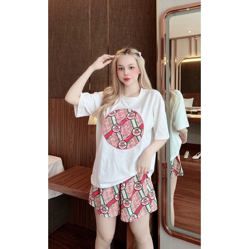 Set quần đùi lụa áo thun cotton bbr cao cấp