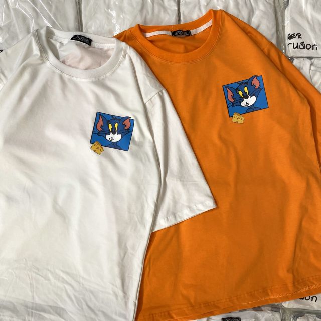 Áo Thun❤Có size%Hình Thật B'teen tay lỡ Unisex Mèo phô mai