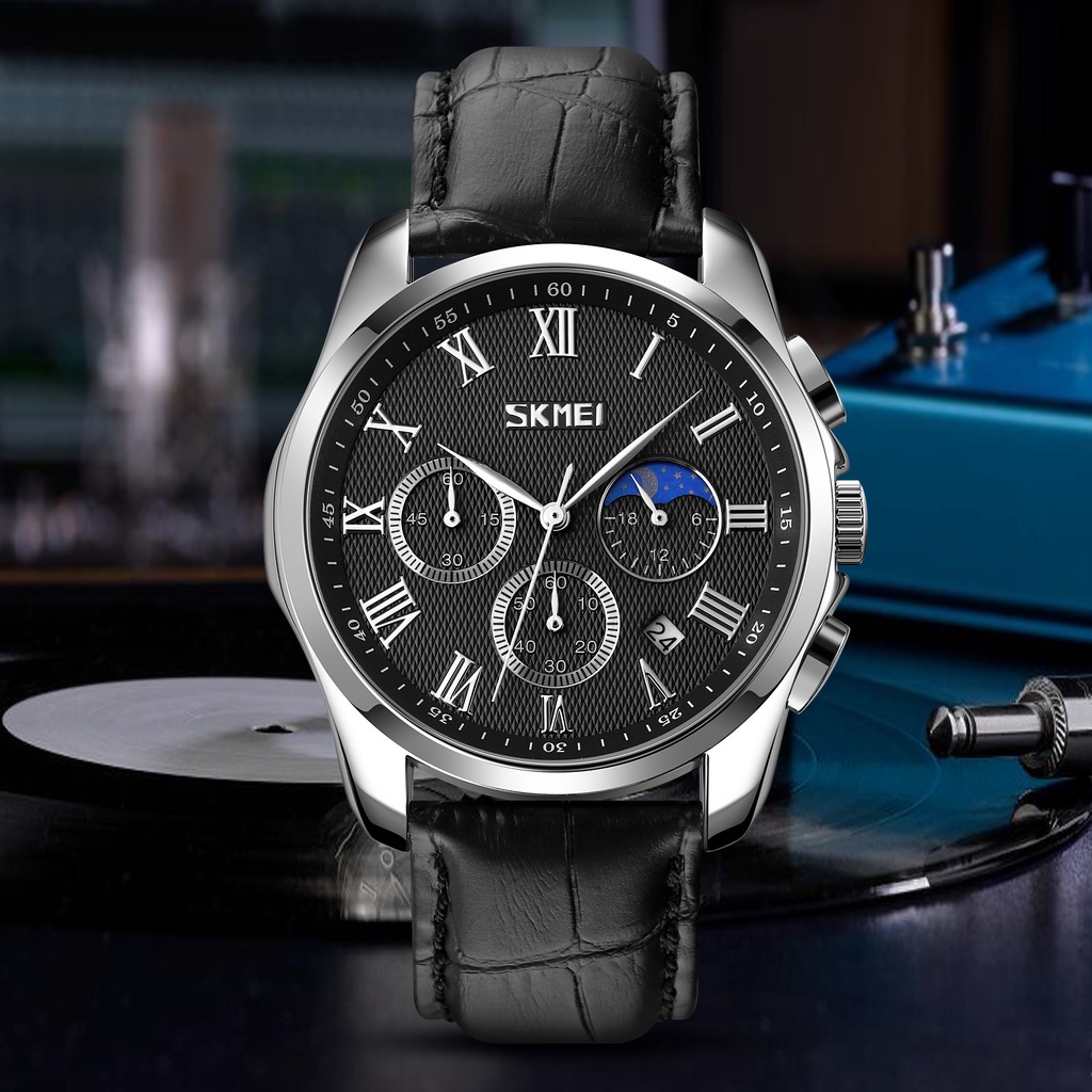 Đồng Hồ Quartz Mặt Trăng Dây Da Chống Thấm Nước SKMEI