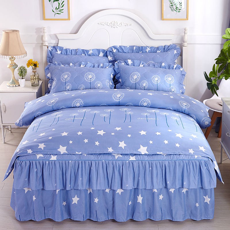 UVáy ngủ dày chần bông bốn mảnh ấm áp phiên bản Hàn Quốc của khăn trải giường ba chăn ga gối đệm công chúa