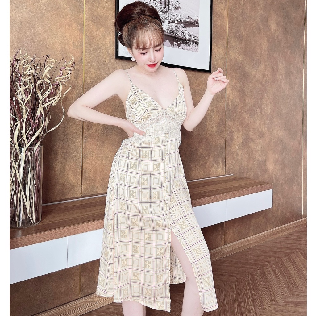 Váy Ngủ Nữ SOJUN Vải Latin Kết Nút Có Mút 43-60Kg