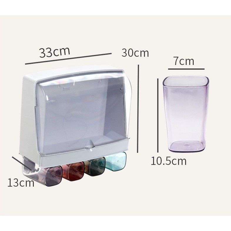 Kệ đựng dụng cụ nhà tắm,bàn chải đánh răng, mỹ phẩm đa năng có nắp chắn nước kèm ly gắn tường tiện dụng