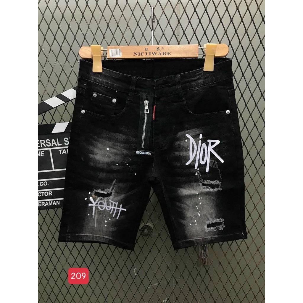 ☋✑♕Quần short Dior Icon ngắn nam DSQ jean màu đen thêu logo chất bò - đùi co giãn đẹp.