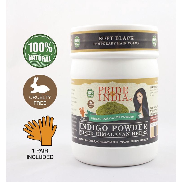 [Pride Of India] Herbal Indigo Hair Color Powder w/ Gloves - Soft Black - Bột màu nhuộm tóc Herbal I