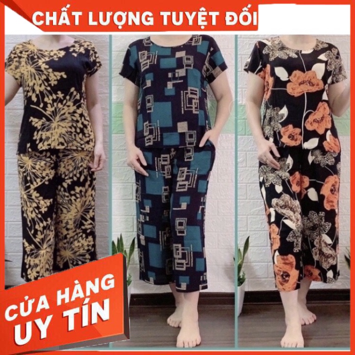 Đồ bộ trung niên lanh tole TRANGNC vải lanh nhung tôn mặc ở nhà cho mẹ người già bigsize quần lửng ống rộng - SIÊU HOT