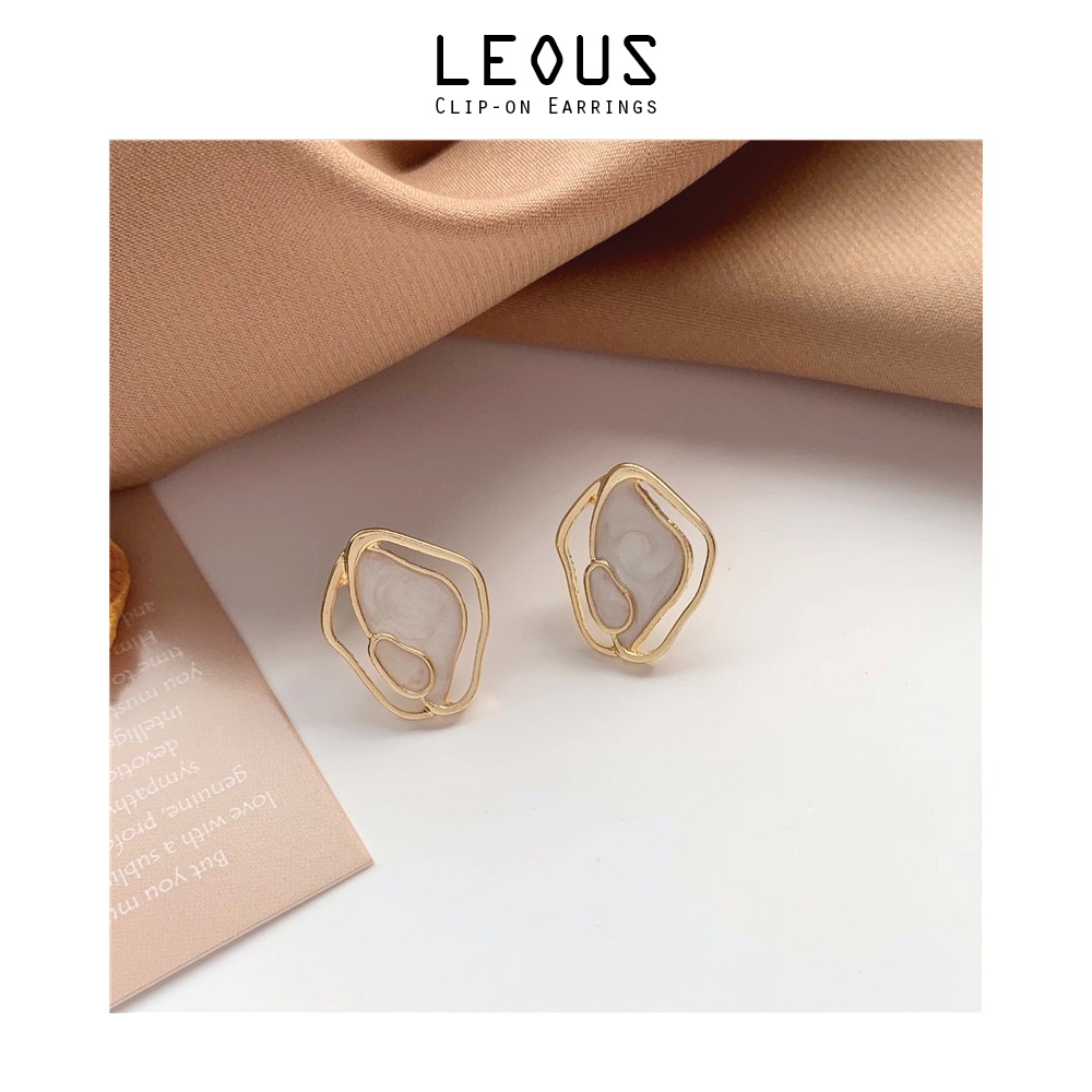 Khuyên tai kẹp không bấm lỗ chốt cố định K118 bằng hợp kim mạ vàng hình khối dáng ngắn Leous Accessories