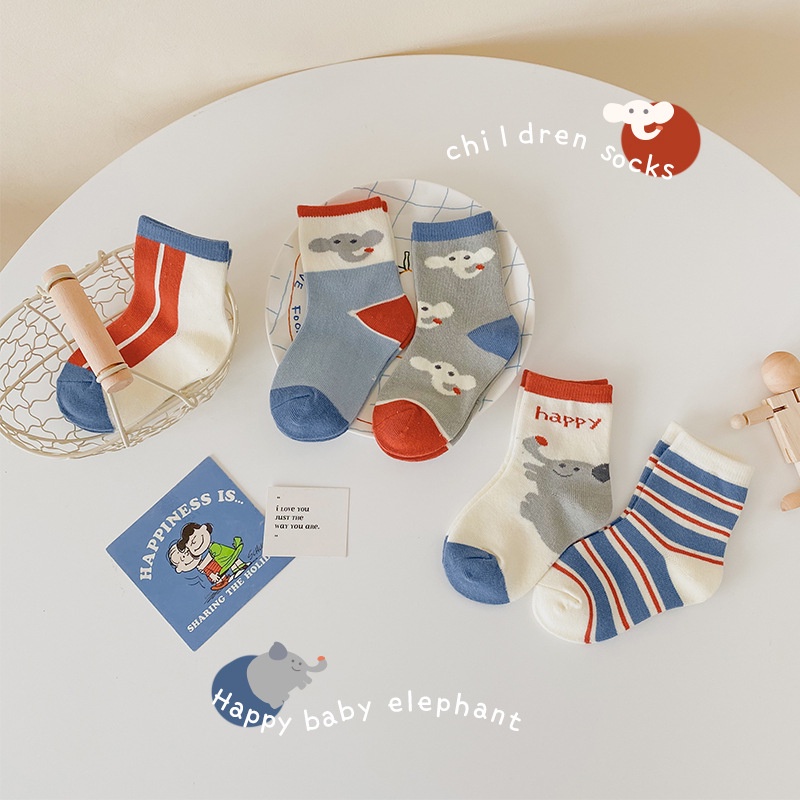 Vớ cotton Kokorocare MS-13 Họa Tiết Voi Hoạt Hình size M / L / XL Dành Cho Bé 3-12 Tuổi