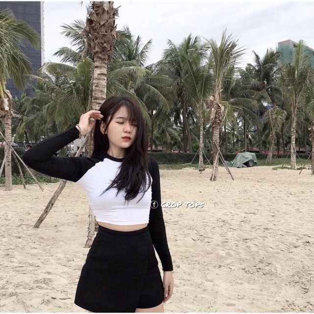 Áo Croptop phối tay dài Raglan thun mịn thiết kế - By Sugargalz Tinker
