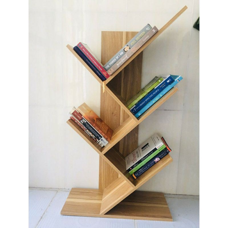 Kệ sách gỗ xương cá 5 tầng - Kệ gỗ để sách tiện lợi trang trí phòng khách