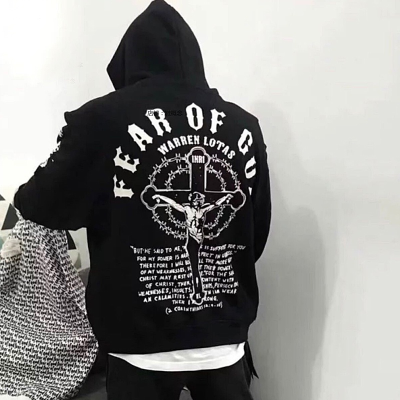 Áo hoodie Lông Cừu In Chữ Thập fear of god Bieber Kanye